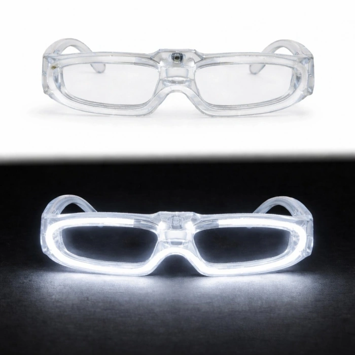 VipMarketim Beyaz LED Işıklı Parti Gözlüğü - 3 Modlu