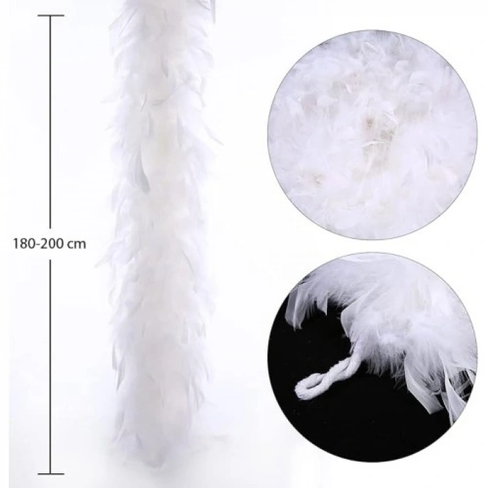 VipMarketim Beyaz Renk Kabarık Kalın Otriş Boa Tüy 6 cm Genişlik 180-200 cm Uzunluk