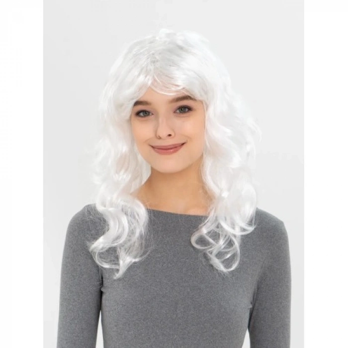 VipMarketim Beyaz Renk Kahküllü Dalgalı Uzun Parti Peruğu