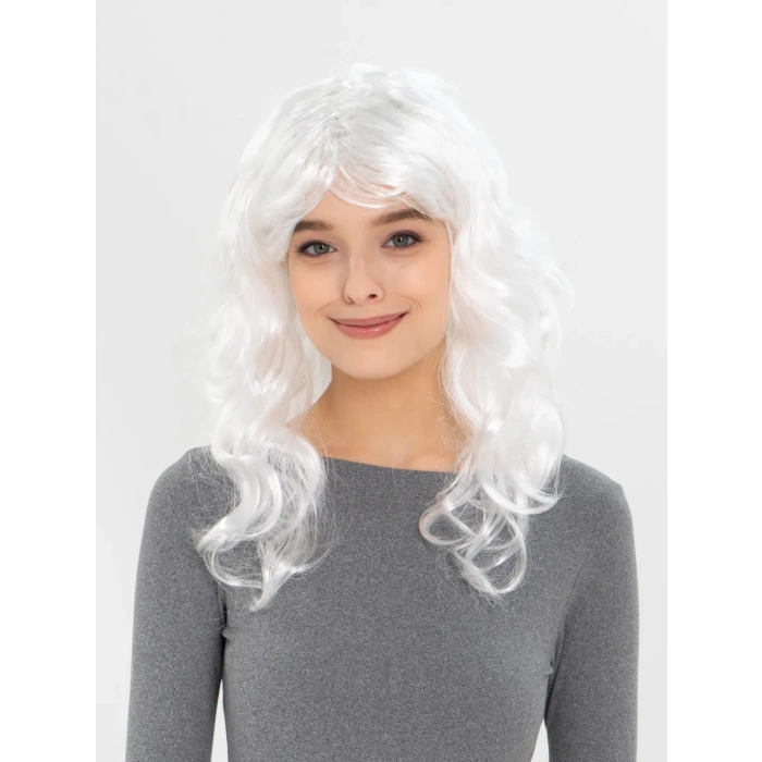 VipMarketim Beyaz Renk Kahküllü Dalgalı Uzun Parti Peruğu