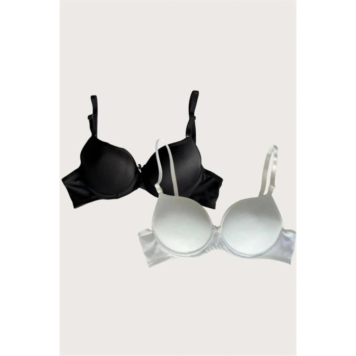 VipMarketim Beyaz-Siyah 2Li Mikro Kumaş İçi Boş Balenli Günlük Desteksiz Sütyen