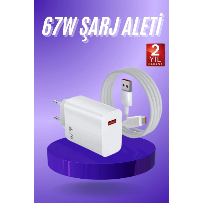 VipMarketim Beyaz Ultra Plus Hızlı Şarj Seti Şarj Adaptörü ve Kablosu 67W