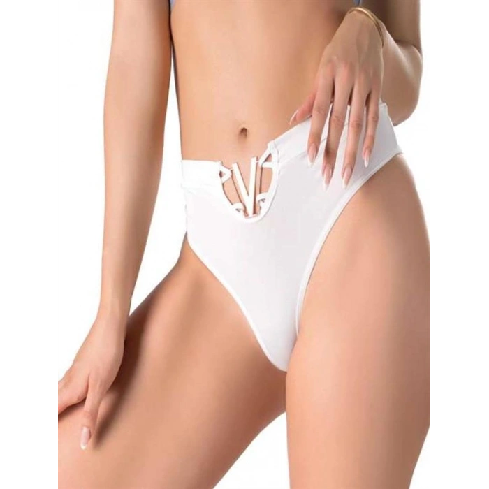 VipMarketim  Beyaz V Metal Aksesuarlı Yüksek Bel String Tanga