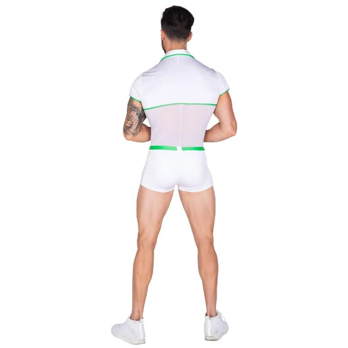 VipMarketim  Beyaz Yeşil Şeritli Fantezi Erkek Kostüm