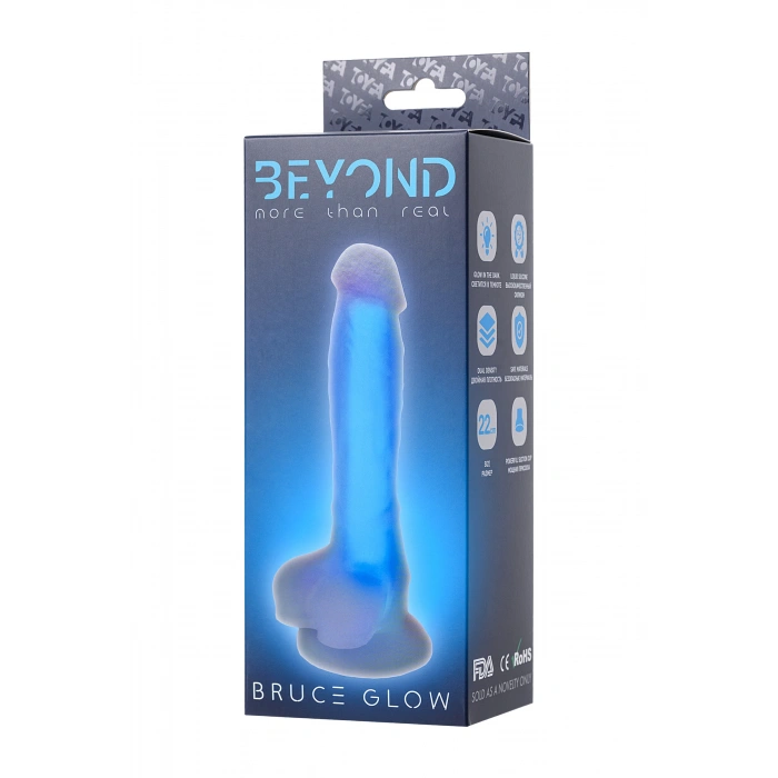 VipMarketim Beyond Bruce Glow Gece Parlayan Dildo, Silikon, Şeffaf, 22 Cm