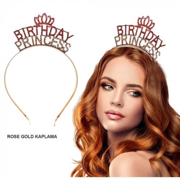 VipMarketim Birthday Princess Kristal Taç – Rose Gold Kaplama