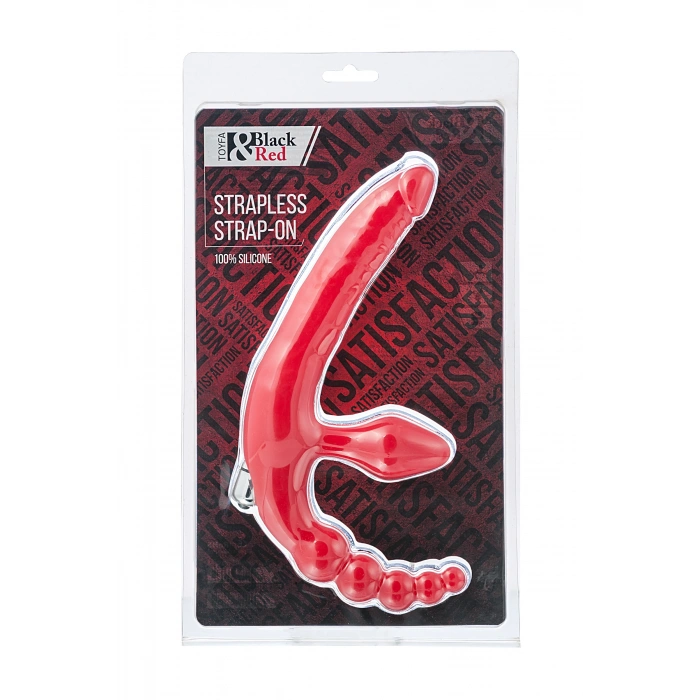 VipMarketim Black & Red Vibratörlü Strapon, Silikon, Kırmızı, 35 Cm