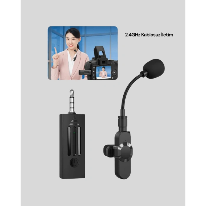 VipMarketim Bluetooth 5.2 Kablosuz Mikrofon – 360° Ses Algılama Gürültü Engelleme 4 Saat Çalışma