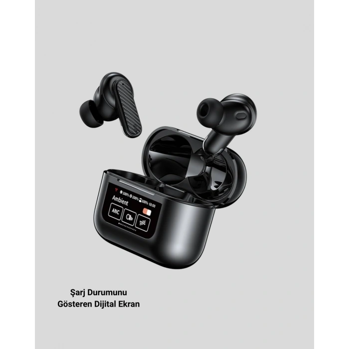 VipMarketim Bluetooth 5.3 ANC Kablosuz Kulaklık – Dokunmatik Kontrol Dijital Ekran ve Uzun Pil Ömrü