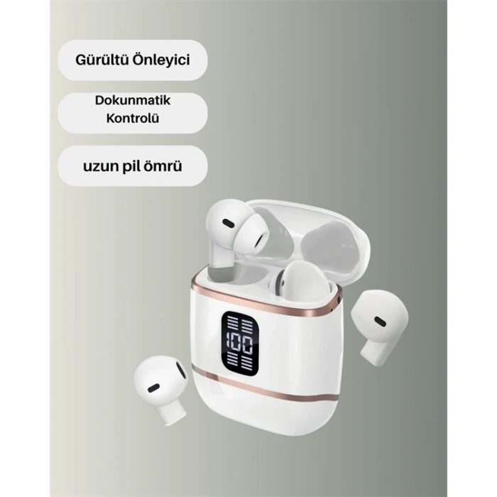 VipMarketim Bluetooth 5.3 Kulaklık – 4 Adet Çift Kulaklıklı Dijital Göstergeli ANC + ENC