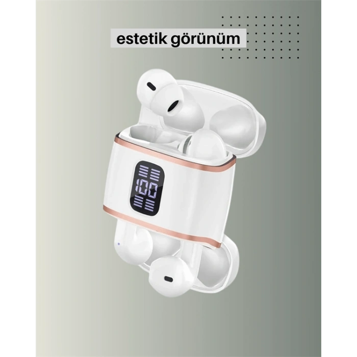 VipMarketim Bluetooth 5.3 Kulaklık – 4 Adet Çift Kulaklıklı Dijital Göstergeli ANC + ENC