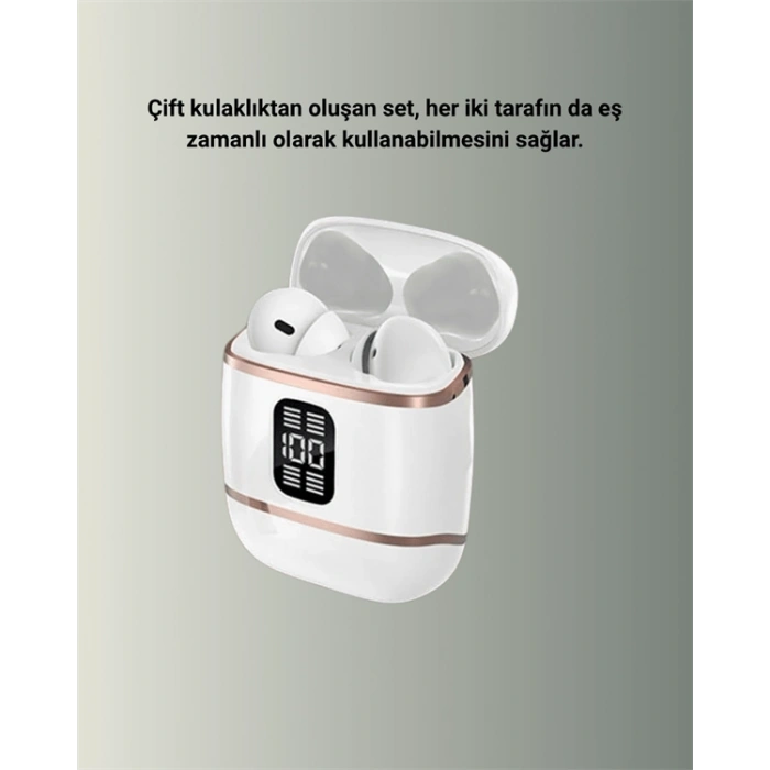 VipMarketim Bluetooth 5.3 Kulaklık – 4 Adet Çift Kulaklıklı Dijital Göstergeli ANC + ENC