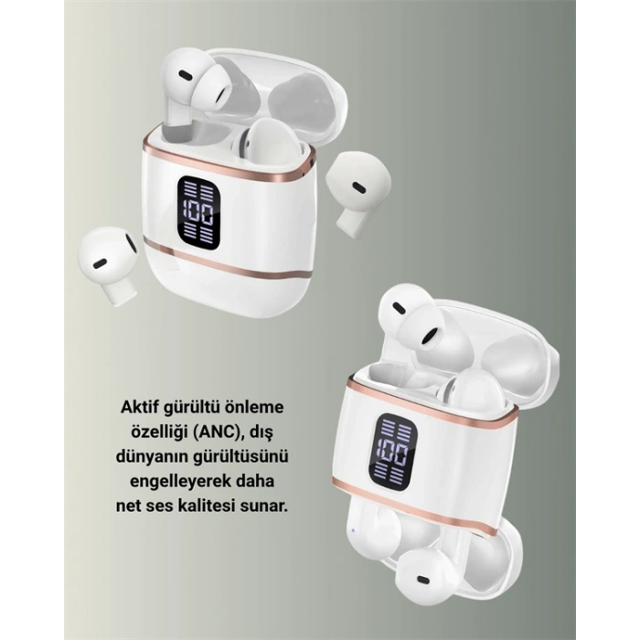 VipMarketim Bluetooth 5.3 Kulaklık – 4 Adet Çift Kulaklıklı Dijital Göstergeli ANC + ENC