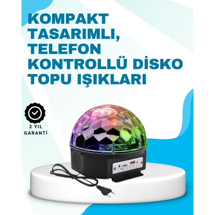 VipMarketim Bluetooth Bağlantılı Renkli Masaüstü Disko Topu Işık Gösterisi