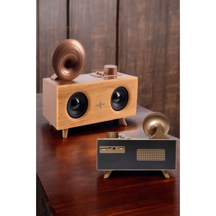 VipMarketim Bluetooth Hoparlör Ahşap Klasik Retro Gramofon Bluetooth Müzik Kutusu