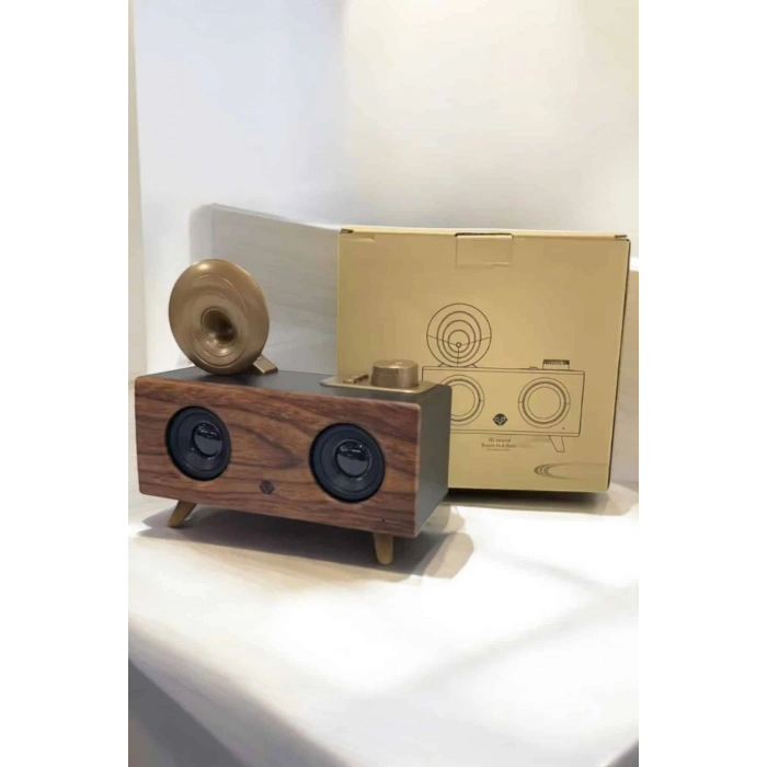 VipMarketim Bluetooth Hoparlör Ahşap Klasik Retro Gramofon Bluetooth Müzik Kutusu