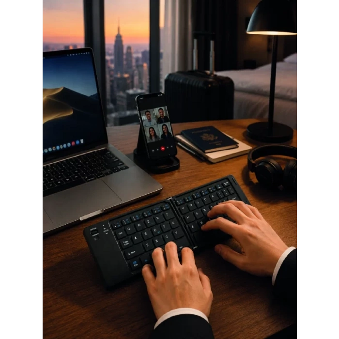 VipMarketim Bluetooth Katlanabilir Klavye USB-C Şarjlı 3 Cihaz Bağlantılı Taşınabilir Klavye