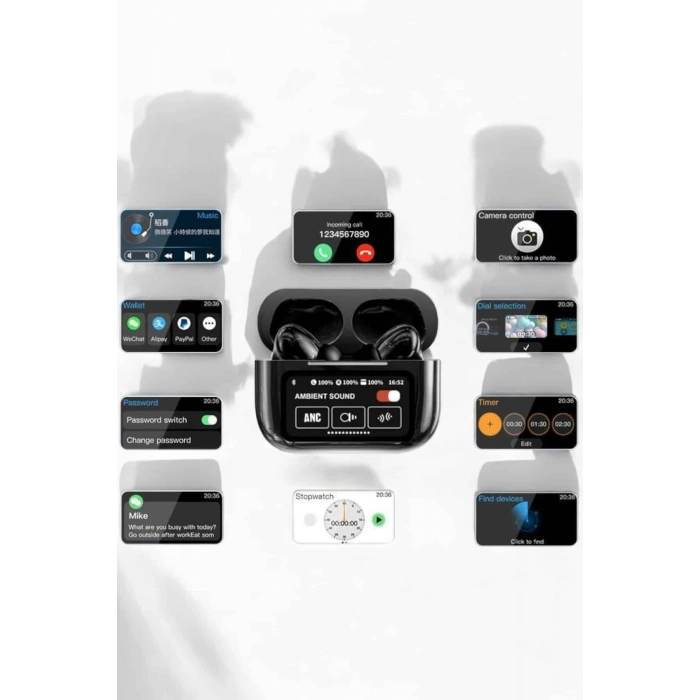 VipMarketim Bluetooth Kulaklık Kablosuz Ekranlı ANC/ENC Destekli Dokunmatik
