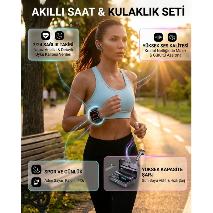 VipMarketim Bluetooth Kulaklıklı Akıllı Saat Seti Yüksek Ses Kalitesi ve 3D Ekran