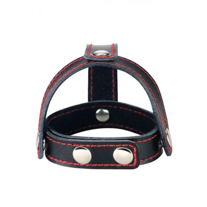VipMarketim Bondage Fetish T-Style Leather Cockring With Ball Divider