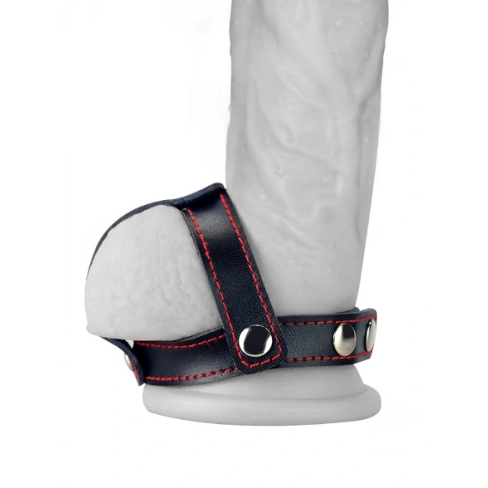 VipMarketim Bondage Fetish T-Style Leather Cockring With Ball Divider