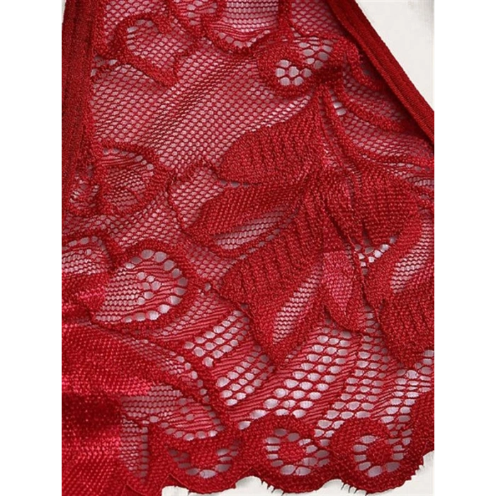 VipMarketim  Bordo Dantel İşlemeli Göğüs Dekolteli Fantezi Jartiyer Takımı