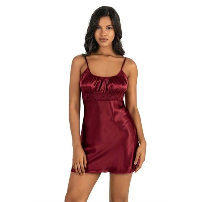 VipMarketim  Bordo Kısa Saten Gecelik 8208