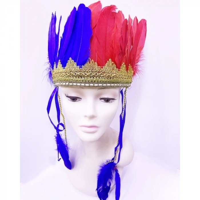 VipMarketim Bordo Mavi Renk Tüylü Kızılderili Başlığı | Taraftar Başlığı