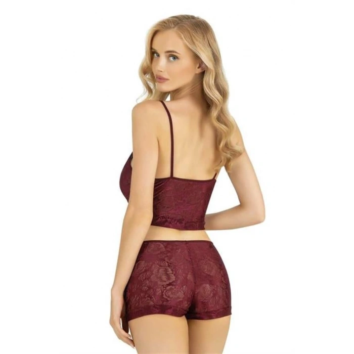 VipMarketim  Bordo Saten Şort Takımı 9219