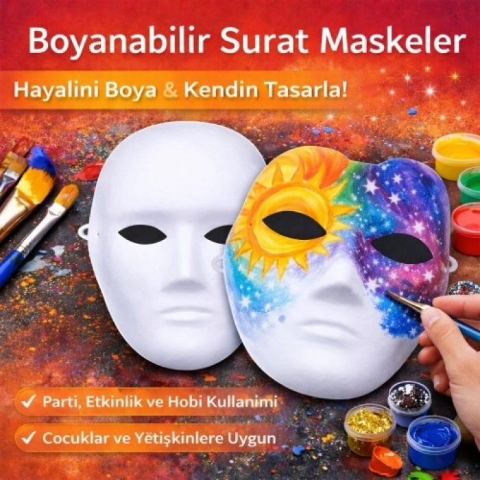 VipMarketim Boyanabilir Surat Model Maske – Lastikli | Kendin Tasarla