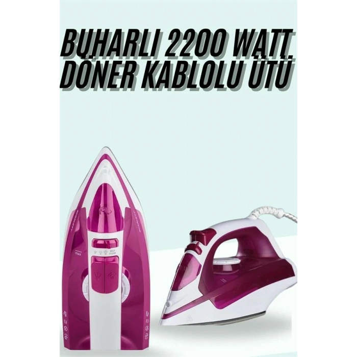 VipMarketim Buharlı Ütü 2200 Watt Seramik Tabanlı Taşınabilir Kablolu Ütü