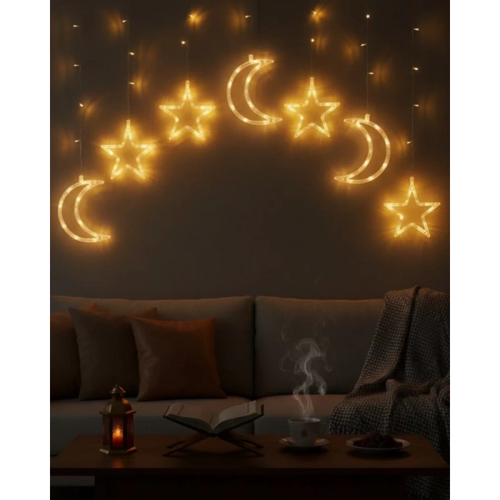 VipMarketim Büyük Ay Yıldız Ramazan Led Işık Dekoratif Işıklı Süs