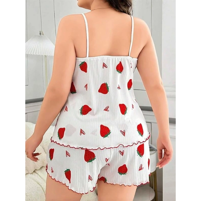 VipMarketim  Büyük Beden Çilek Desen Pamuklu Şortlu Pijama Takımı
