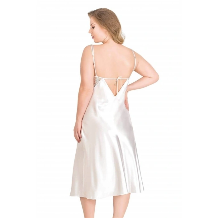 Vipmarketim Büyük Beden Ekru Uzun İkili Saten Sabahlık Gecelik Takımı