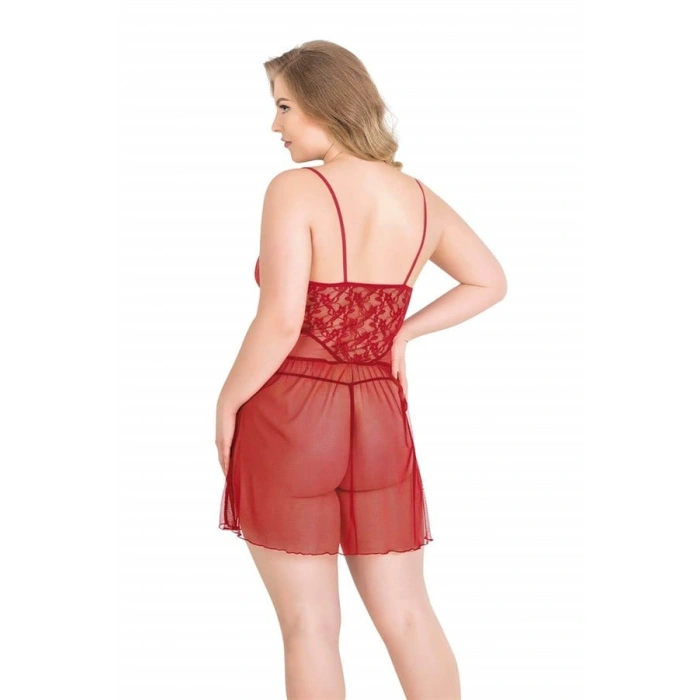 VipMarketim  Büyük Beden Kırmızı Kısa Tül Gecelik