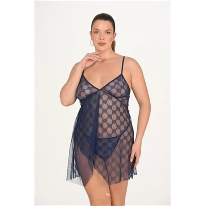 VipMarketim  Büyük Beden Lacivert Gecelik 3046