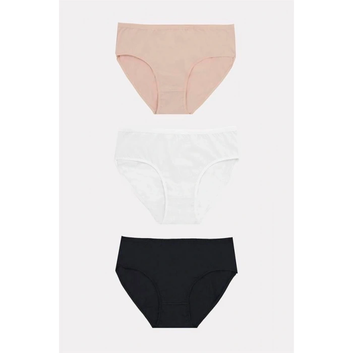 VipMarketim Büyük Beden Pamuklu Siyah Beyaz Ten Rengi 3Lü Külot