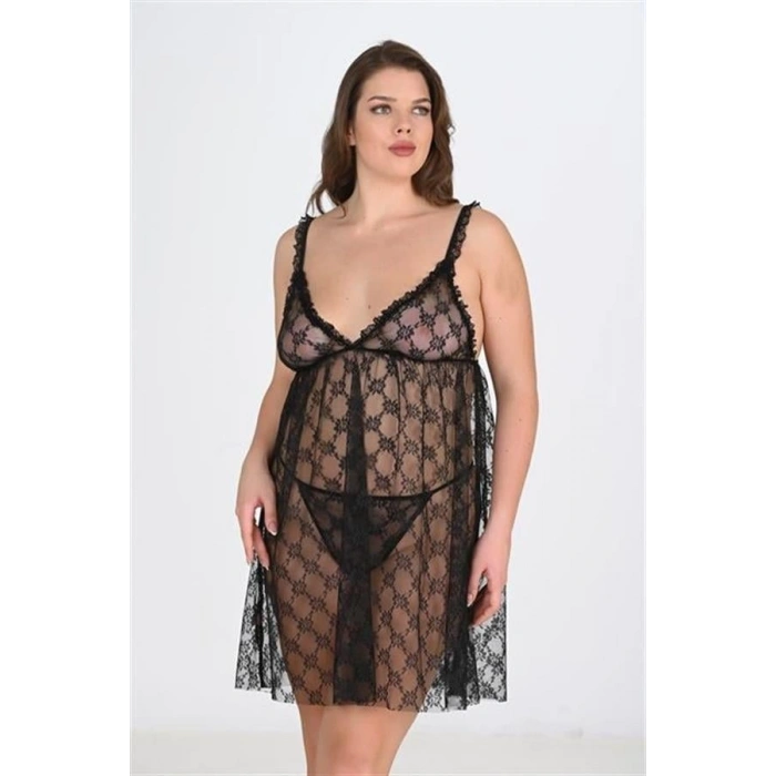 VipMarketim  Büyük Beden Siyah Gecelik 3041