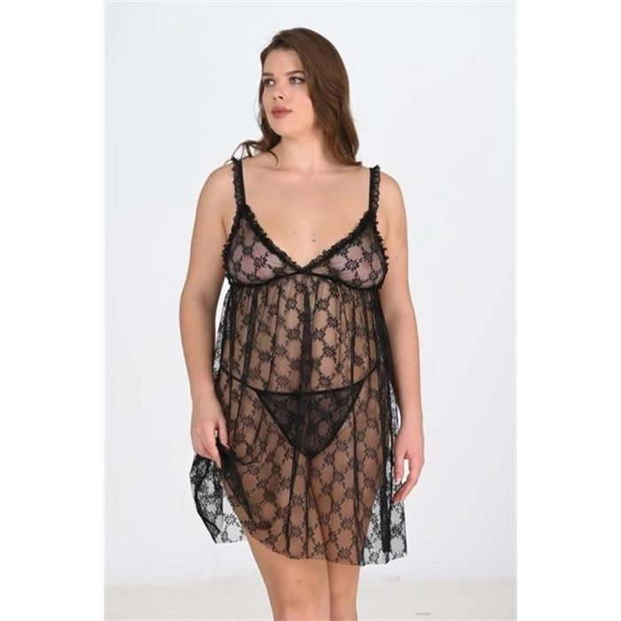 VipMarketim Büyük Beden Siyah Gecelik (Kod:3041)