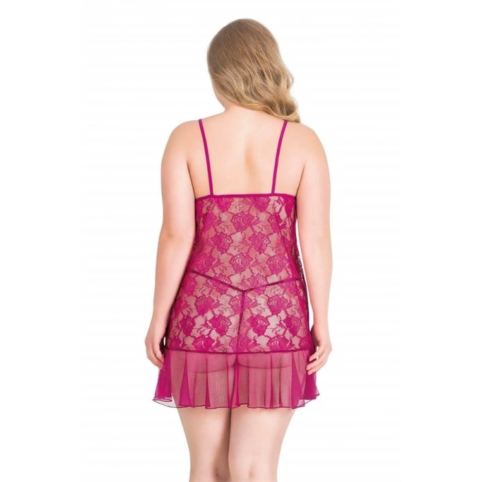 VipMarketim  Büyük Beden Vişne Kısa Tül Gecelik