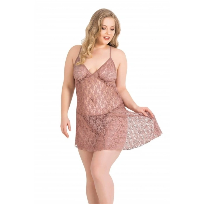 VipMarketim Büyük Beden Vizon Kısa Tül Gecelik