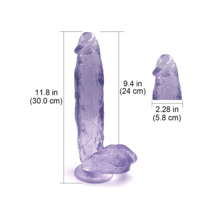 VipMarketim Büyük Boy Testisli Vantuzlu Mavi Jel Dildo 32cm