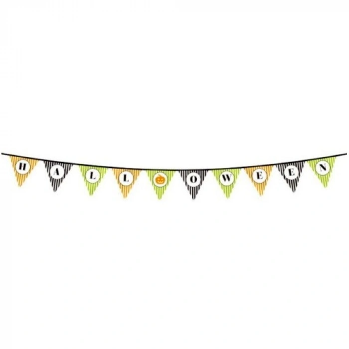VipMarketim Cadılar Bayramı Kabak Temalı Halloween Yazılı Banner Süs Flama 3 Metre