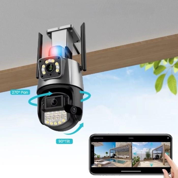 VipMarketim Çakarlı Çift Lensli Dış Mekan Güvenlik Kamerası