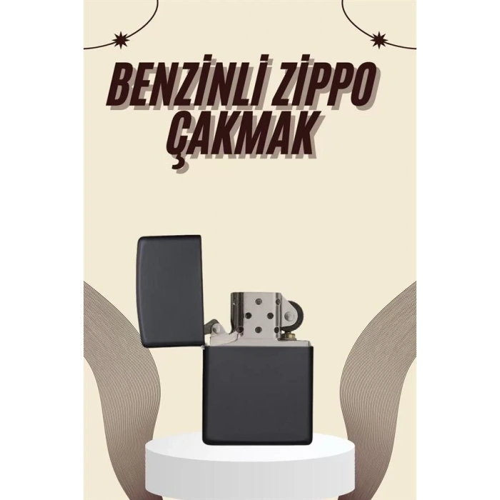VipMarketim Çakmak Parlak Siyah Benzinli Çakmak Cep Boy Doldurulabilir