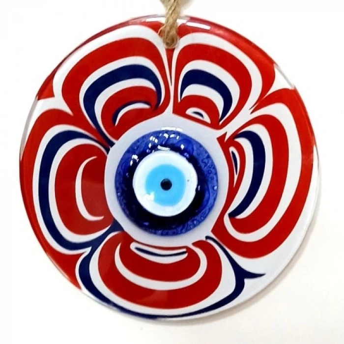 VipMarketim Cam Nazar Boncuklu Kırmızı Şeker Modelli Duvar Süsü