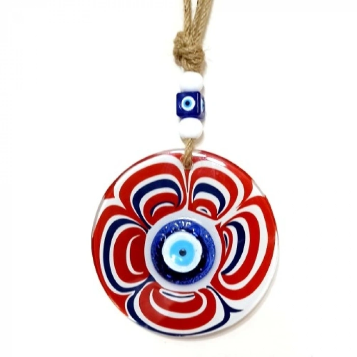 VipMarketim Cam Nazar Boncuklu Kırmızı Şeker Modelli Duvar Süsü