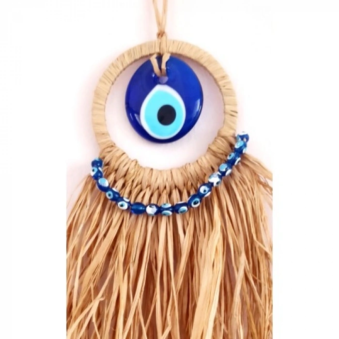 VipMarketim Cam Nazar Boncuklu Rafyalı Mini Duvar Süsü