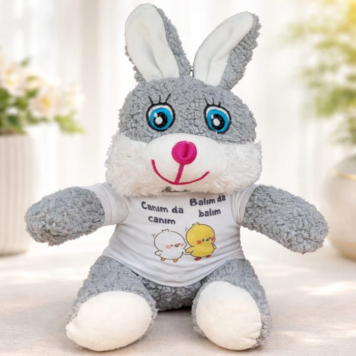 VipMarketim Canım Da Canım Balım Da Balım Tişörtlü Sevimli Peluş Tavşan
