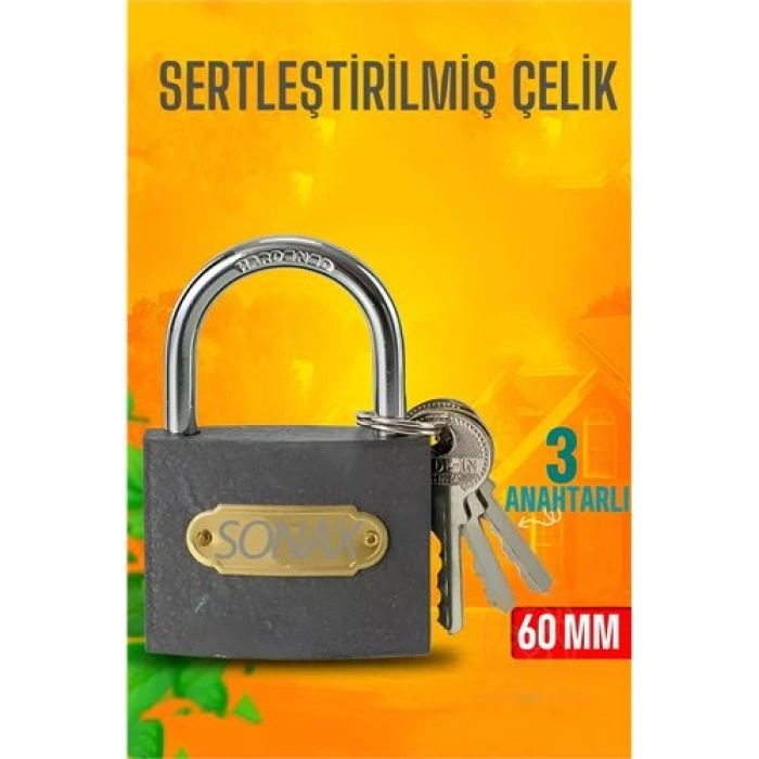 VipMarketim Çelik Asma Kilit 60 MM 3 anahtarlı Sonax Design